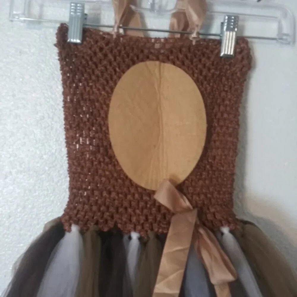 Deer costume girls size 6-10 brown, white and pink tutu dress with headband